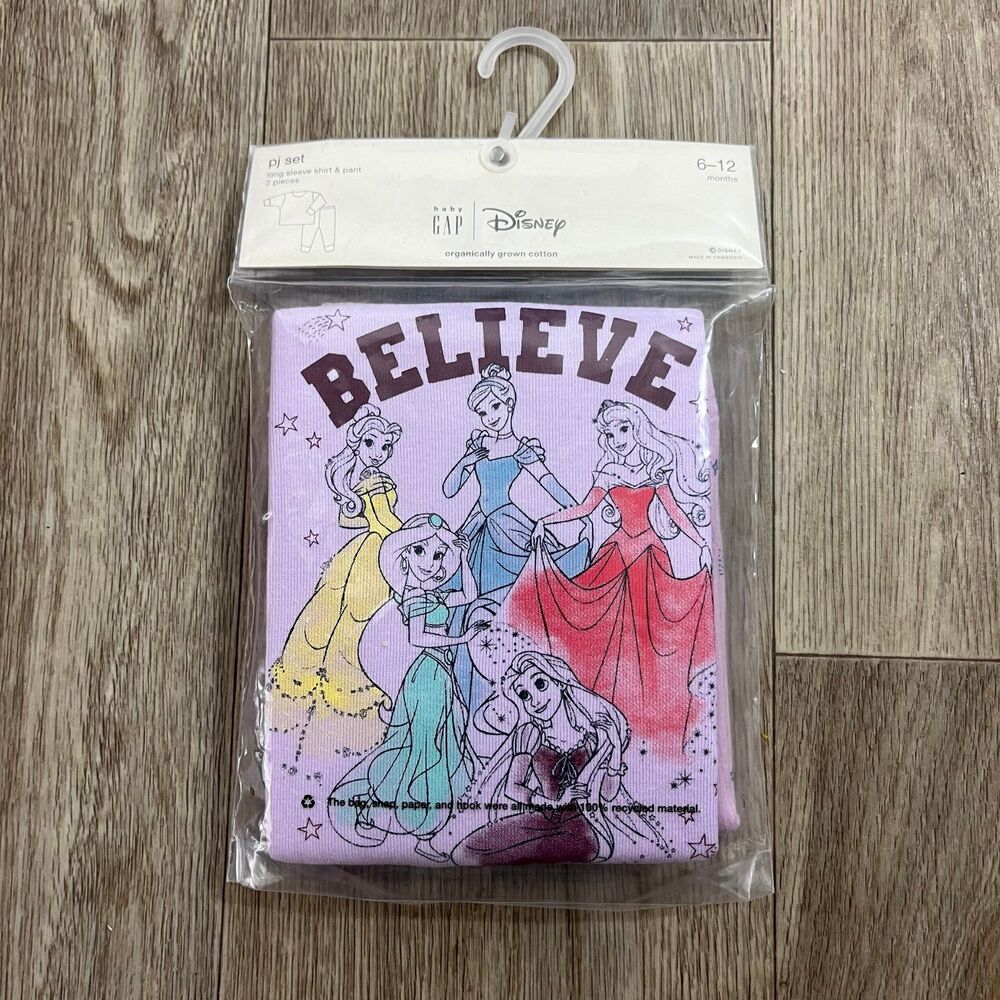 Gap Disney Princess Short Sleeve Pajama Set Purple Organic Cotton 6-12 months
